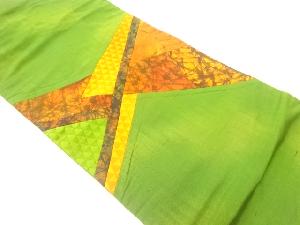 手織り紬切り嵌め抽象模様名古屋帯